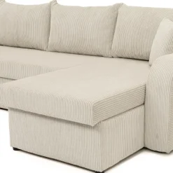 Divano letto angolare velluto a coste beige 304x140cm con contenitore Assunta