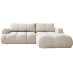 Divano letto con angolo a destra 4 posti 270x173cm con contenitore tessuto bouclé bianco crema Litos
