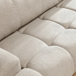 Divano letto con angolo a destra 4 posti 270x173cm con contenitore tessuto bouclé bianco crema Litos