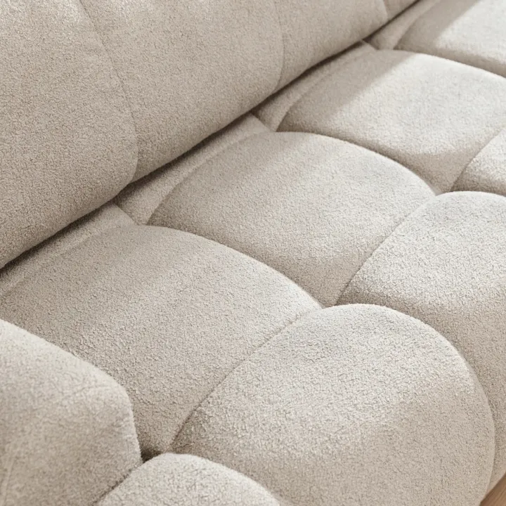 Divano letto con angolo a destra 4 posti 270x173cm con contenitore tessuto bouclé bianco crema Litos