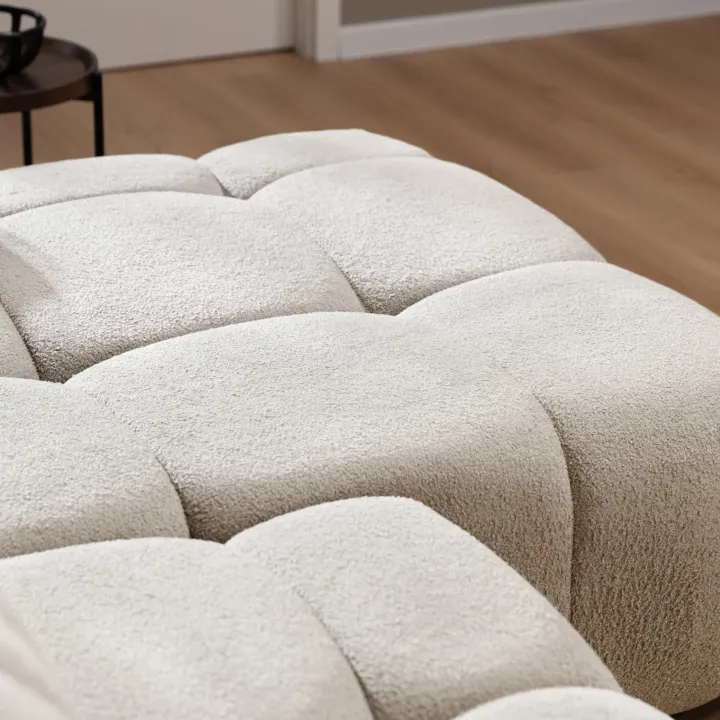 Divano letto con angolo a destra 4 posti 270x173cm con contenitore tessuto bouclé bianco crema Litos