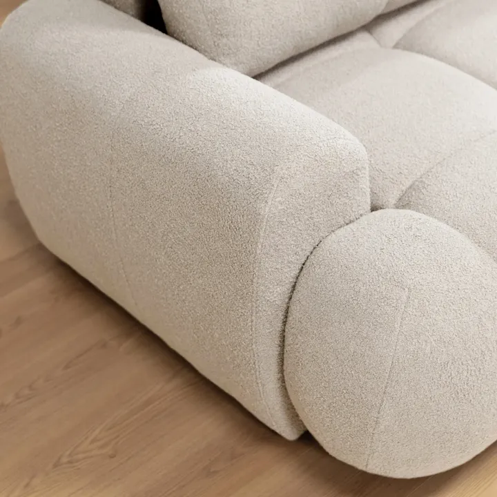 Divano letto con angolo a destra 4 posti 270x173cm con contenitore tessuto bouclé bianco crema Litos
