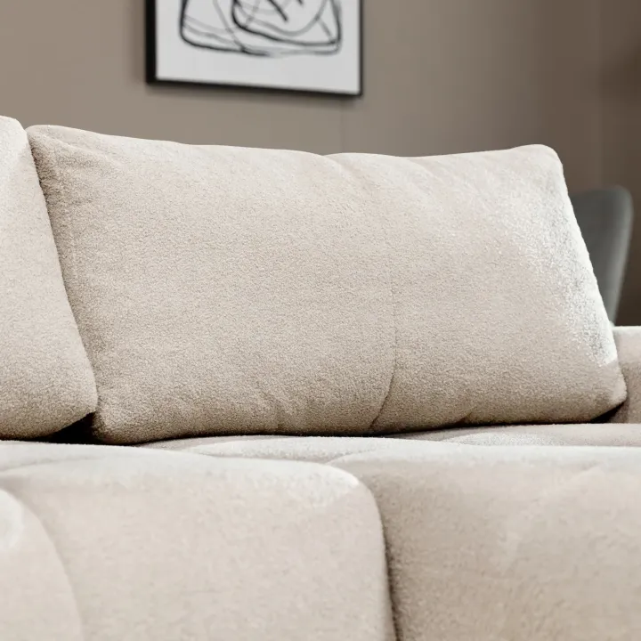 Divano letto con angolo a destra 4 posti 270x173cm con contenitore tessuto bouclé bianco crema Litos