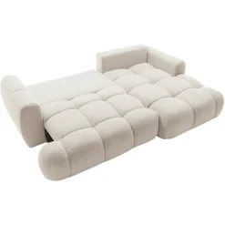 Divano letto con angolo a destra 4 posti 270x173cm con contenitore tessuto bouclé bianco crema Litos