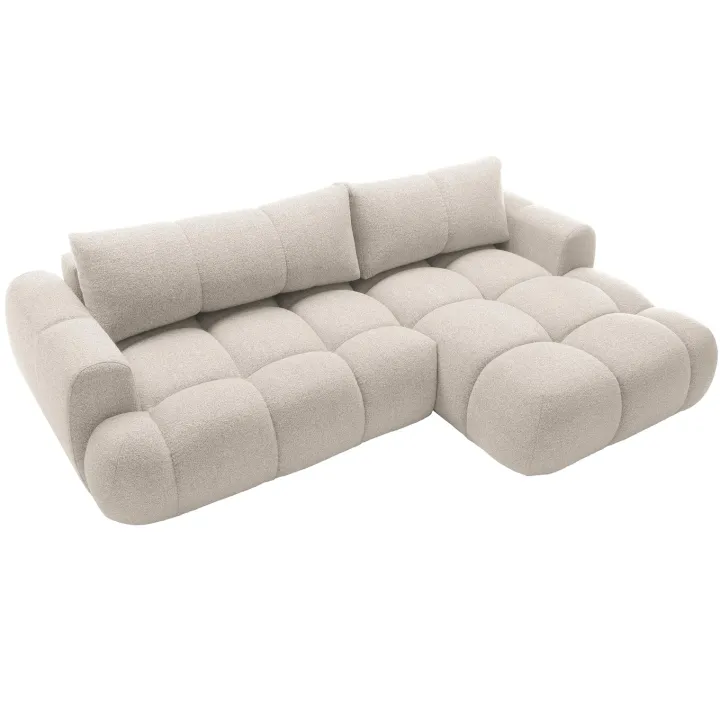 Divano letto con angolo a destra 4 posti 270x173cm con contenitore tessuto bouclé bianco crema Litos