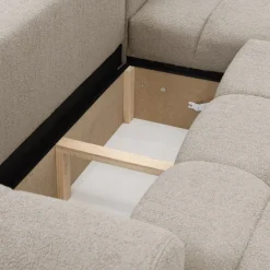 Divano letto con angolo a destra 4 posti 270x173cm con contenitore tessuto bouclé beige Litos