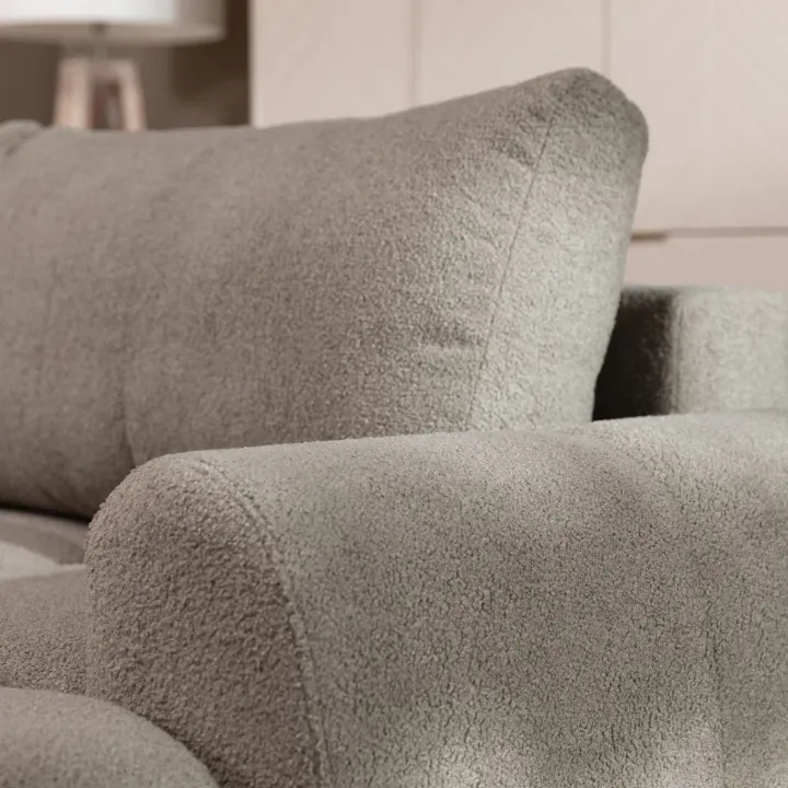 Divano letto con angolo a destra 4 posti 270x173cm con contenitore tessuto bouclé grigio tortora Litos