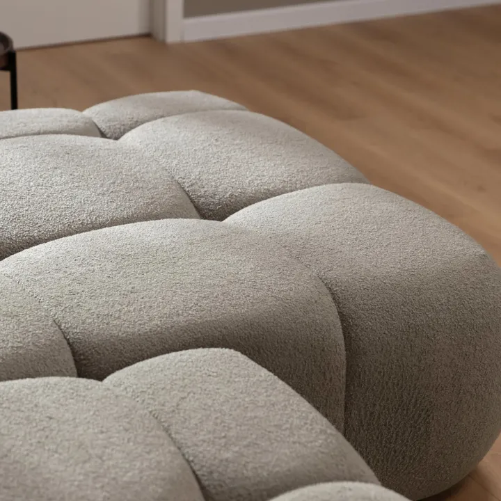 Divano letto con angolo a destra 4 posti 270x173cm con contenitore tessuto bouclé grigio tortora Litos