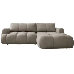 Divano letto con angolo a destra 4 posti 270x173cm con contenitore tessuto bouclé grigio tortora Litos