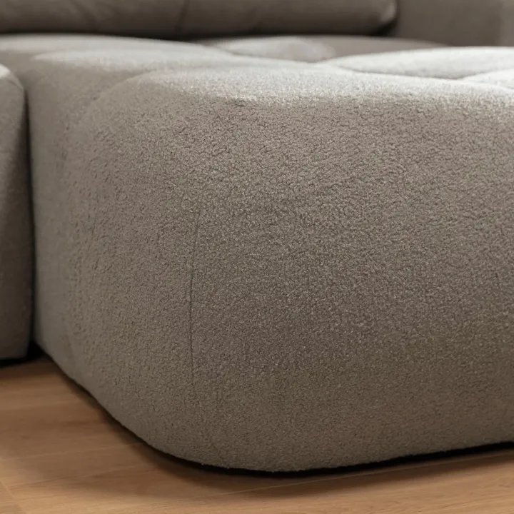 Divano letto con angolo a destra 4 posti 270x173cm con contenitore tessuto bouclé grigio tortora Litos