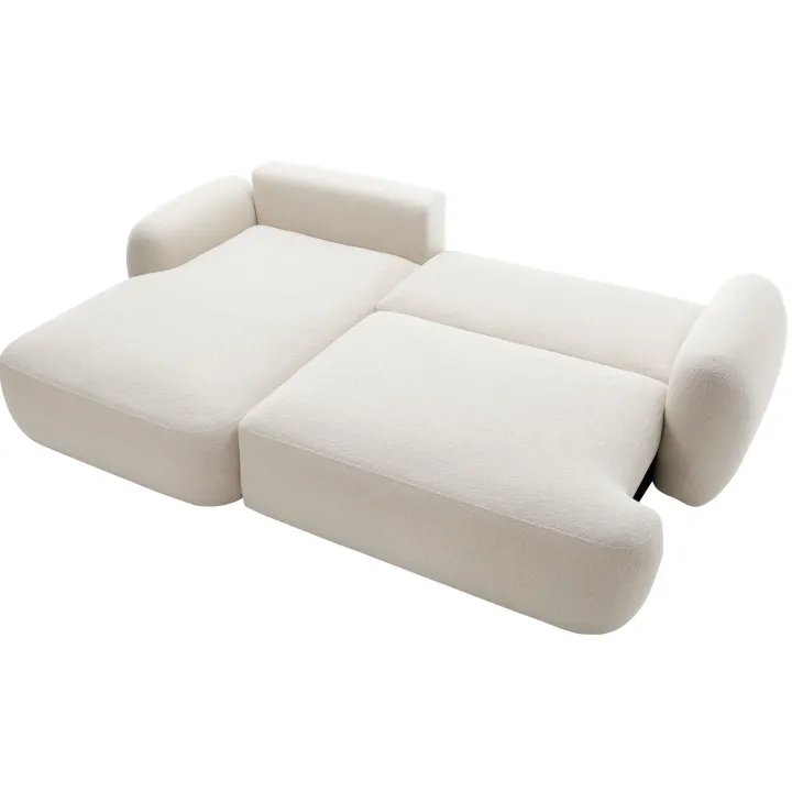 Divano letto con angolo a destra 4 posti 275x175cm con contenitore imbottito beige Aurum