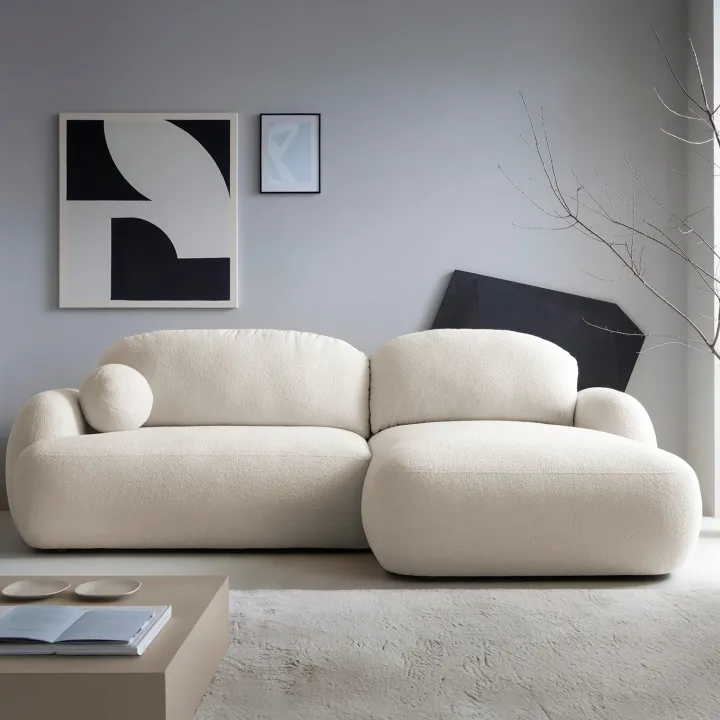 Divano letto con angolo a destra 4 posti 275x175cm con contenitore imbottito beige Aurum