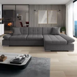 Divano letto con angolo a destra 4 posti 278x161cm contenitore grigio Zenia