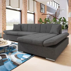 Divano letto con angolo a destra 4 posti 278x161cm contenitore grigio Zenia