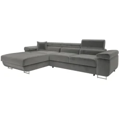 Divano letto con angolo a destra 4 posti 280x170cm box contenitore vellutato grigio Elvio