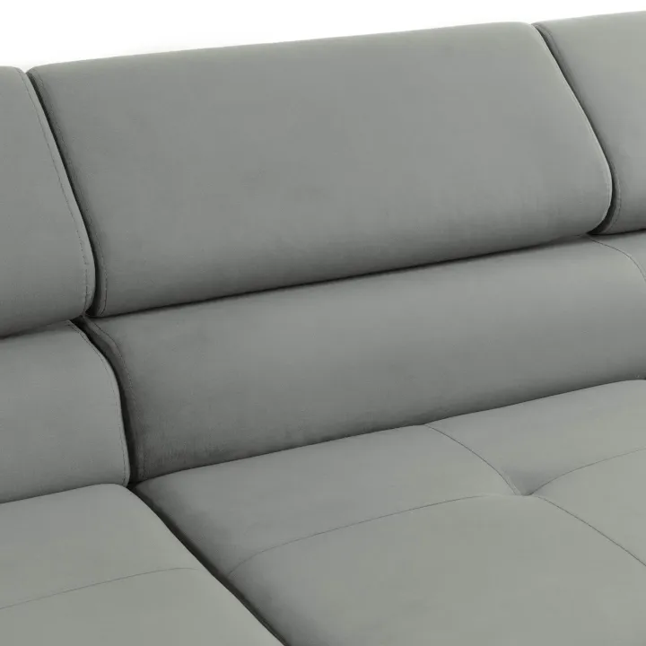 Divano letto con angolo a destra 4 posti 280x170cm box contenitore vellutato grigio Elvio