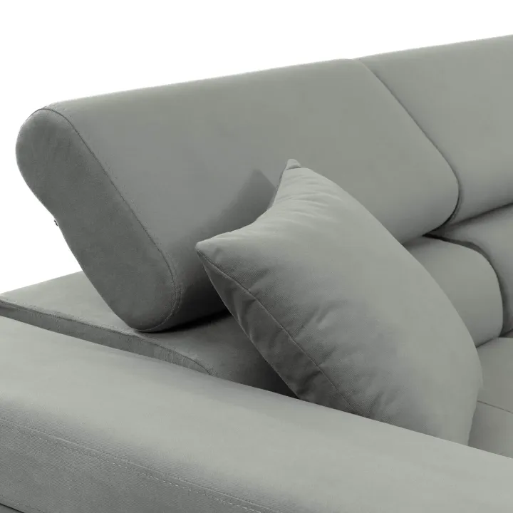 Divano letto con angolo a destra 4 posti 280x170cm box contenitore vellutato grigio Elvio