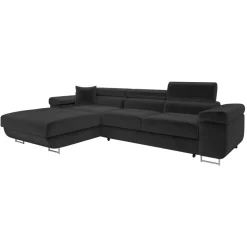 Divano letto con angolo a destra 4 posti 280x170cm box contenitore velluto nero Elvio