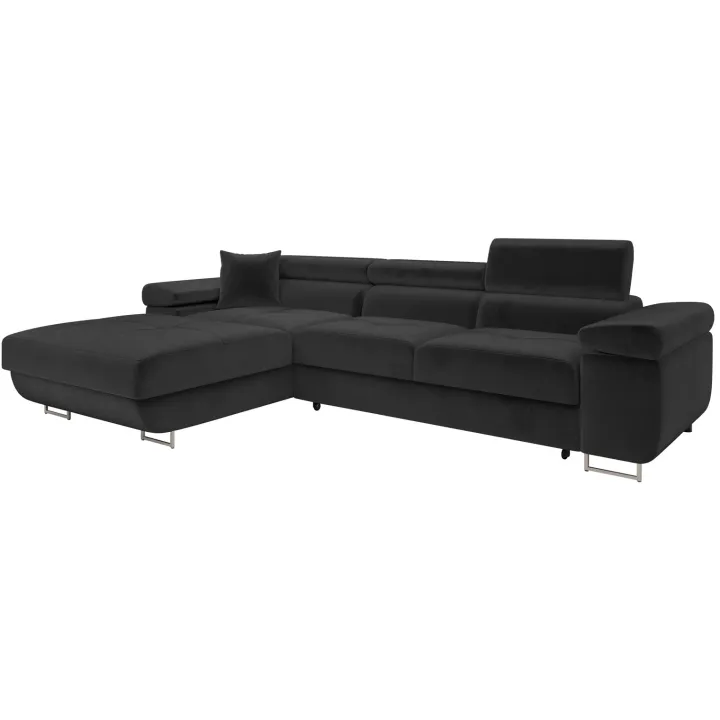 Divano letto con angolo a destra 4 posti 280x170cm box contenitore velluto nero Elvio