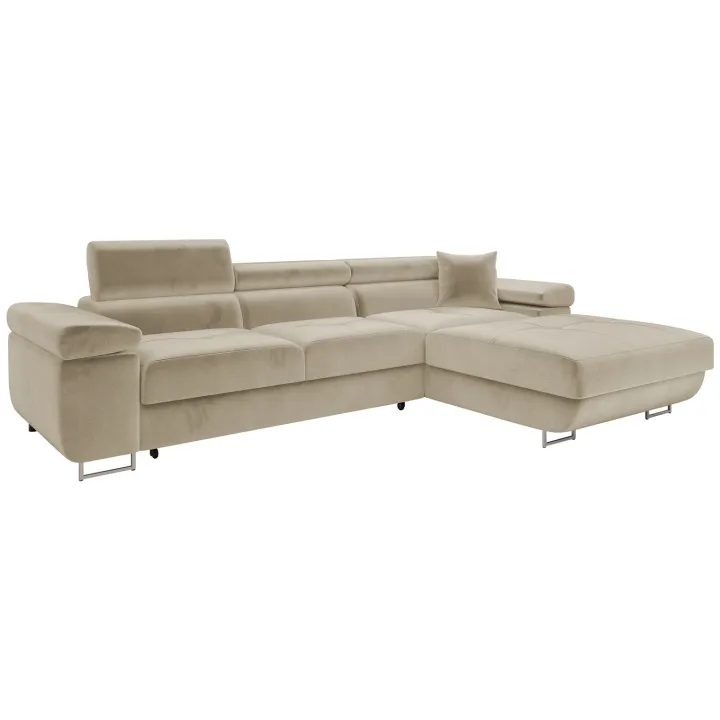 Divano letto con angolo a destra 4 posti 280x170cm box contenitore vellutato beige Elvio