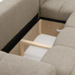 Divano letto con angolo a destra 4 posti 270x173cm con contenitore tessuto bouclé marrone chiaro Litos