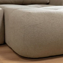 Divano letto con angolo a destra 4 posti 270x173cm con contenitore tessuto bouclé marrone chiaro Litos