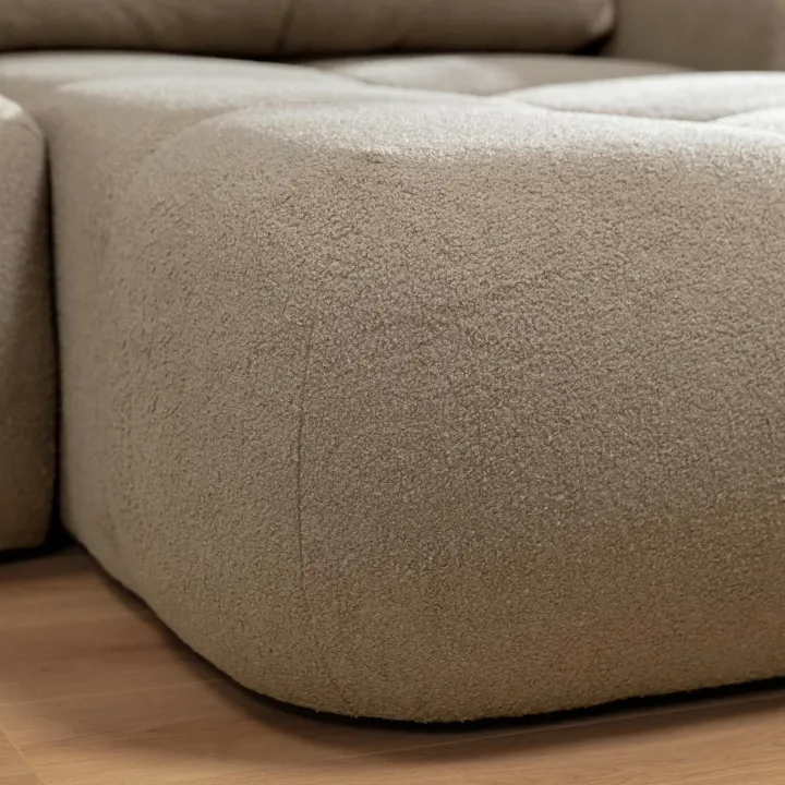 Divano letto con angolo a destra 4 posti 270x173cm con contenitore tessuto bouclé marrone chiaro Litos