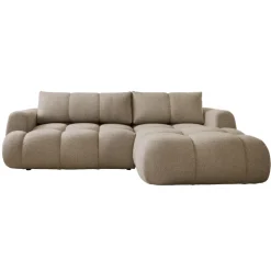 Divano letto con angolo a destra 4 posti 270x173cm con contenitore tessuto bouclé marrone chiaro Litos