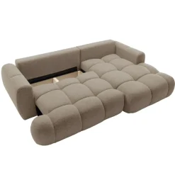 Divano letto con angolo a destra 4 posti 270x173cm con contenitore tessuto bouclé marrone chiaro Litos