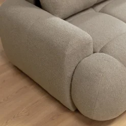Divano letto con angolo a destra 4 posti 270x173cm con contenitore tessuto bouclé marrone chiaro Litos