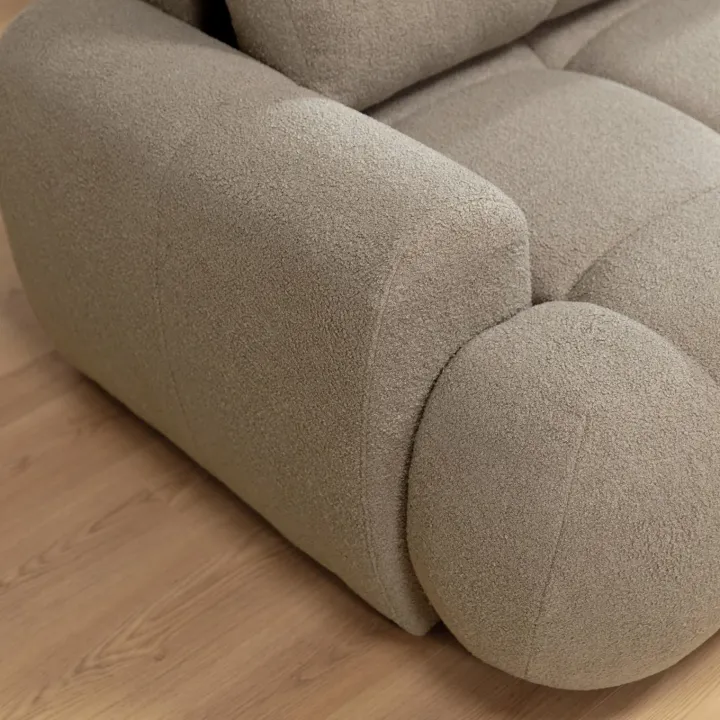 Divano letto con angolo a destra 4 posti 270x173cm con contenitore tessuto bouclé marrone chiaro Litos