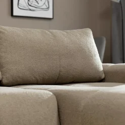 Divano letto con angolo a destra 4 posti 270x173cm con contenitore tessuto bouclé marrone chiaro Litos