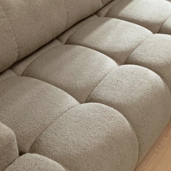 Divano letto con angolo a destra 4 posti 270x173cm con contenitore tessuto bouclé marrone chiaro Litos