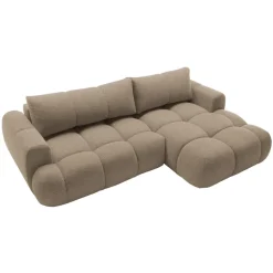 Divano letto con angolo a destra 4 posti 270x173cm con contenitore tessuto bouclé marrone chiaro Litos