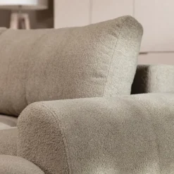 Divano letto con angolo a destra 4 posti 270x173cm con contenitore tessuto bouclé marrone chiaro Litos