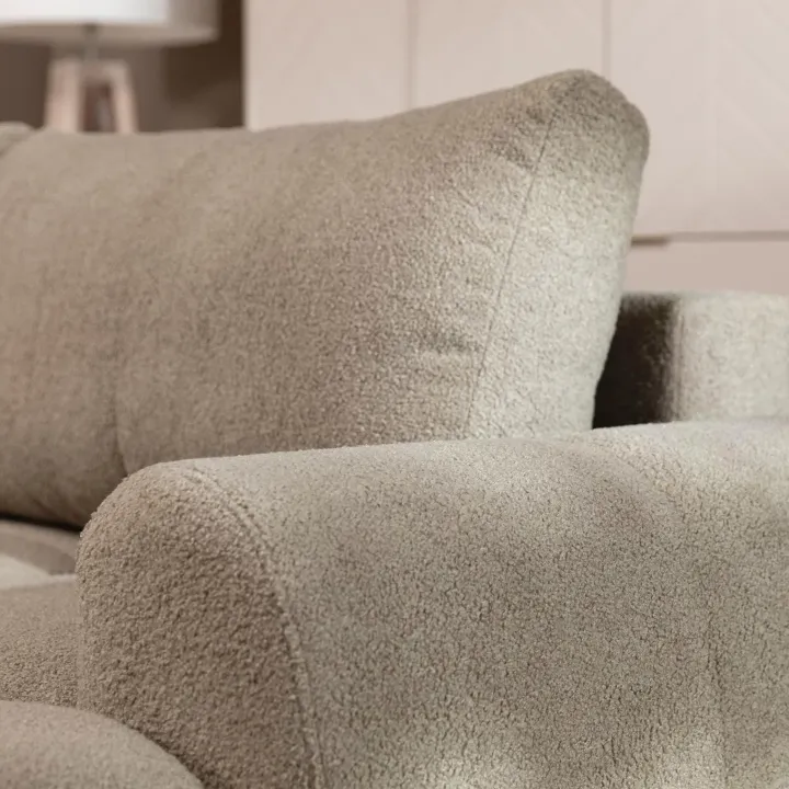 Divano letto con angolo a destra 4 posti 270x173cm con contenitore tessuto bouclé marrone chiaro Litos
