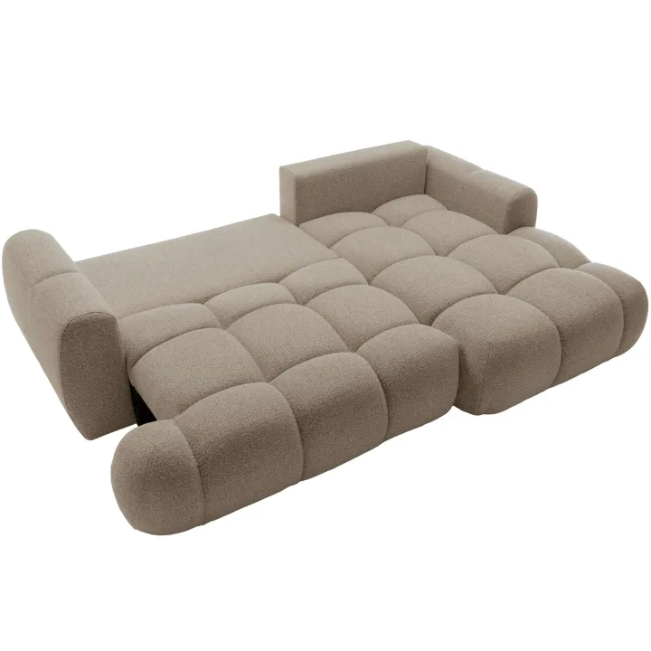 Divano letto con angolo a destra 4 posti 270x173cm con contenitore tessuto bouclé marrone chiaro Litos