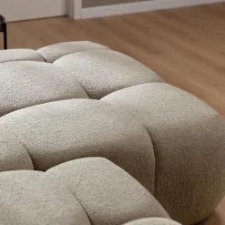 Divano letto con angolo a destra 4 posti 270x173cm con contenitore tessuto bouclé marrone chiaro Litos