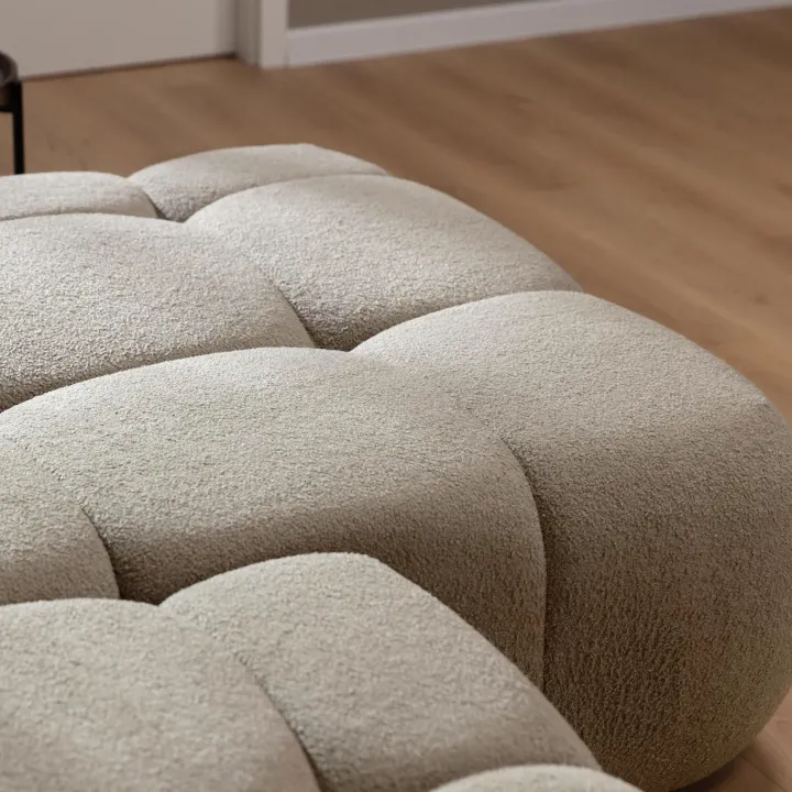 Divano letto con angolo a destra 4 posti 270x173cm con contenitore tessuto bouclé marrone chiaro Litos