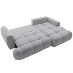 Divano letto con angolo a destra 4 posti 270x173cm con contenitore tessuto bouclé grigio chiaro Litos