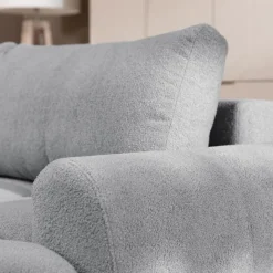 Divano letto con angolo a destra 4 posti 270x173cm con contenitore tessuto bouclé grigio chiaro Litos
