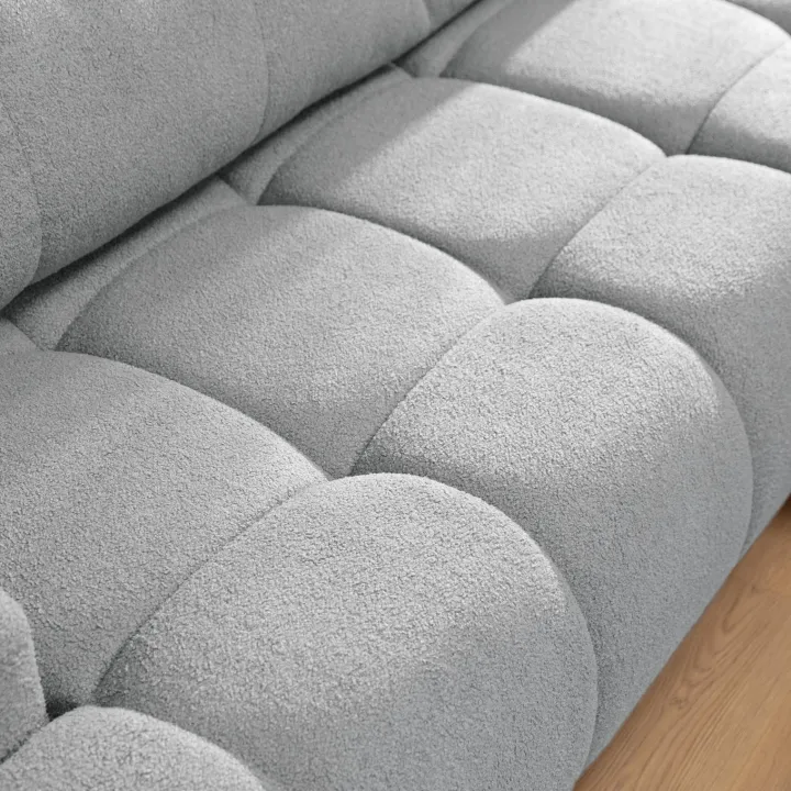 Divano letto con angolo a destra 4 posti 270x173cm con contenitore tessuto bouclé grigio chiaro Litos