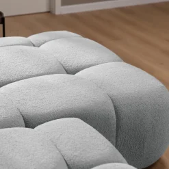 Divano letto con angolo a destra 4 posti 270x173cm con contenitore tessuto bouclé grigio chiaro Litos