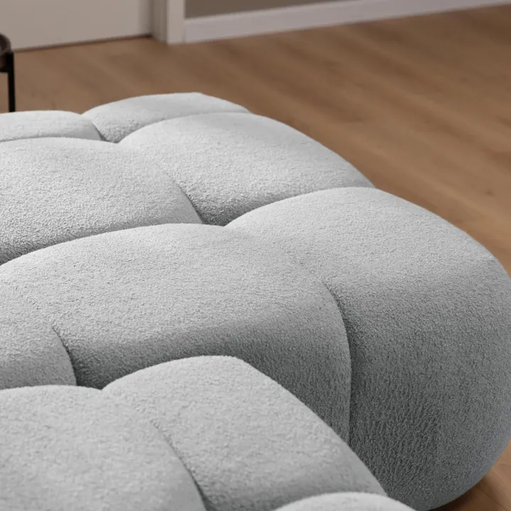 Divano letto con angolo a destra 4 posti 270x173cm con contenitore tessuto bouclé grigio chiaro Litos