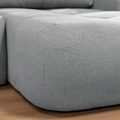 Divano letto con angolo a destra 4 posti 270x173cm con contenitore tessuto bouclé grigio chiaro Litos