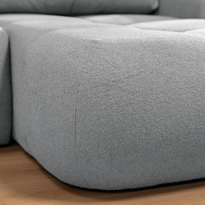 Divano letto con angolo a destra 4 posti 270x173cm con contenitore tessuto bouclé grigio chiaro Litos