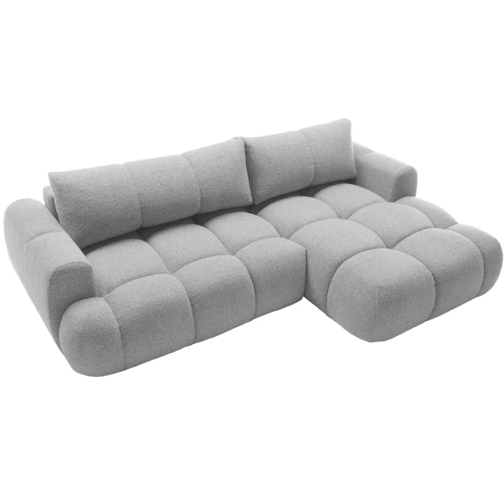 Divano letto con angolo a destra 4 posti 270x173cm con contenitore tessuto bouclé grigio chiaro Litos