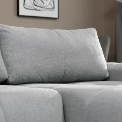 Divano letto con angolo a destra 4 posti 270x173cm con contenitore tessuto bouclé grigio chiaro Litos