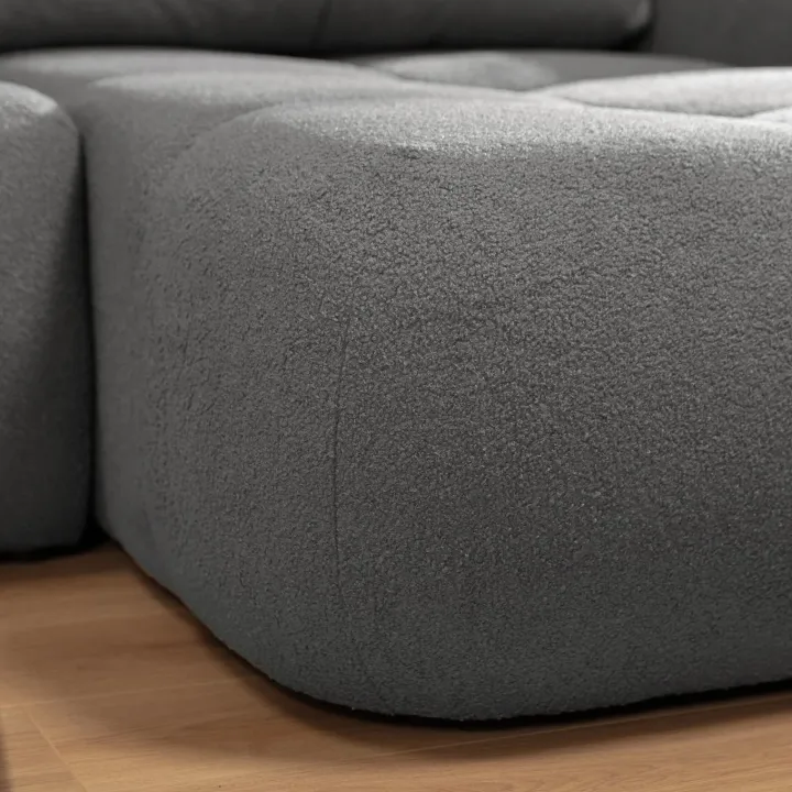 Divano letto con angolo a destra 4 posti 270x173cm con contenitore tessuto bouclé grigio scuro Litos