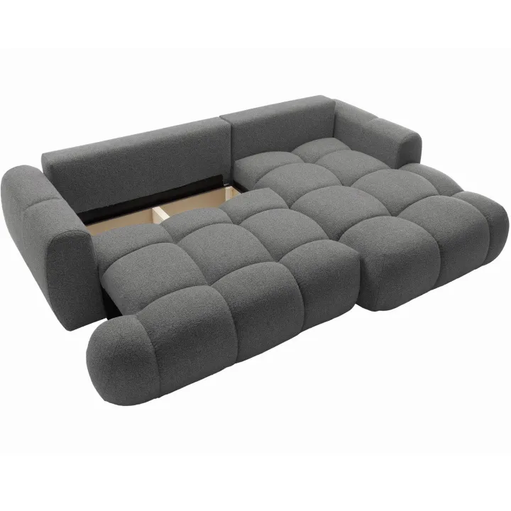 Divano letto con angolo a destra 4 posti 270x173cm con contenitore tessuto bouclé grigio scuro Litos